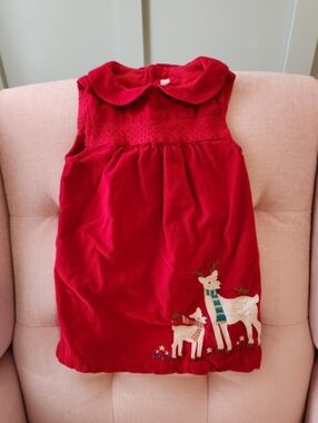 Jojo maman bebe 3/4 3t 4t christmas reindeer pinafore winter dress european red